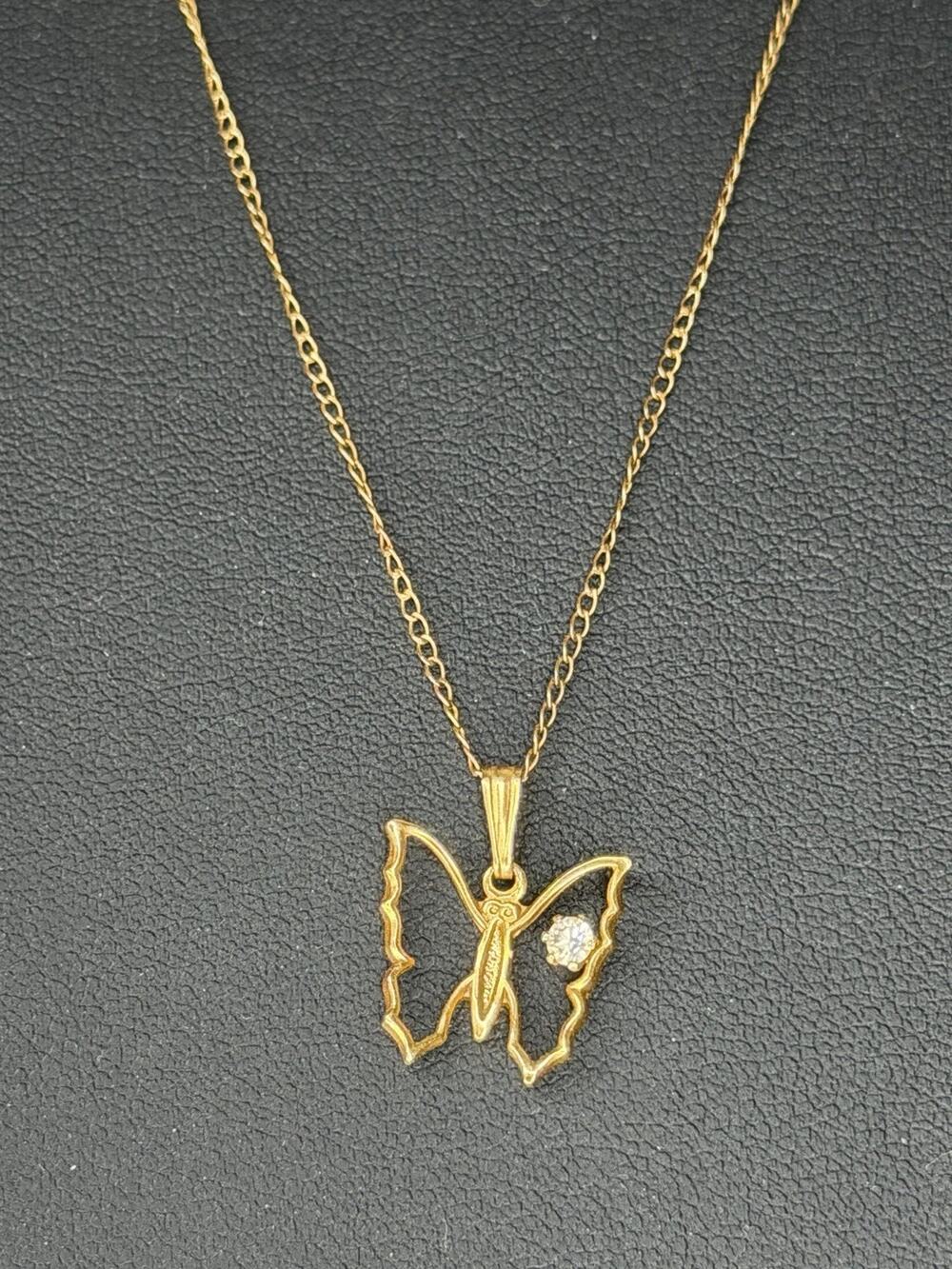 Vintage 14k Yellow Gold Filled GF Necklace Butterfly Minimalist Dainty